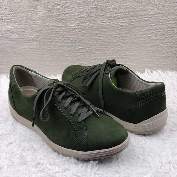 Dansko Shoes - Dansko Green Suede Leather Round Toe Low Top Lace Up Closure Casual Sneaker